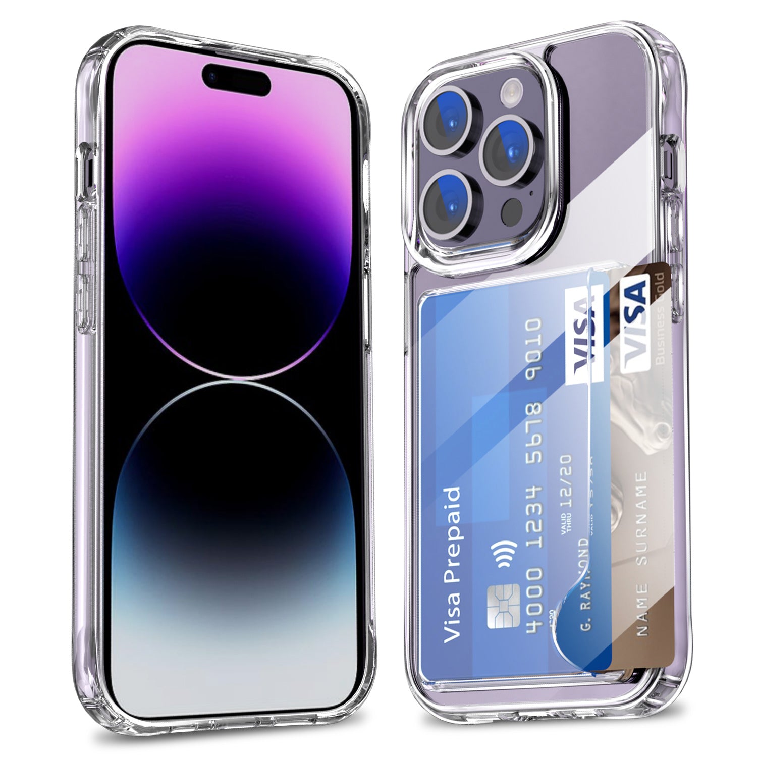For iPhone 14 Pro Card Holder Phone Case Anti-drop Corner TPU + Acrylic Clear Phone Cover For iPhone 14 Pro Card Holder Phone Case Anti-drop Corner TPU + Acrylic Clear Phone Cover